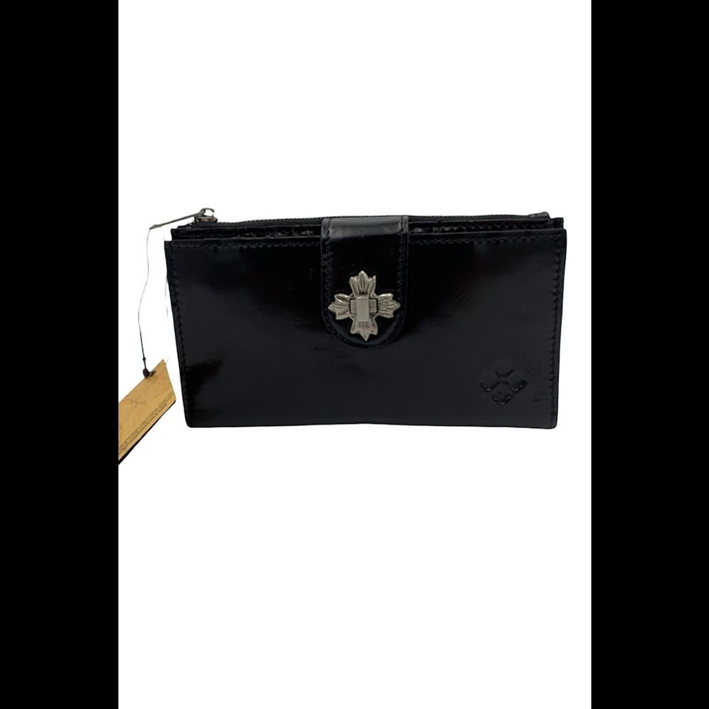 Patricia Nash Leather Marene Floret Twist Lock Wallet Black Patent.